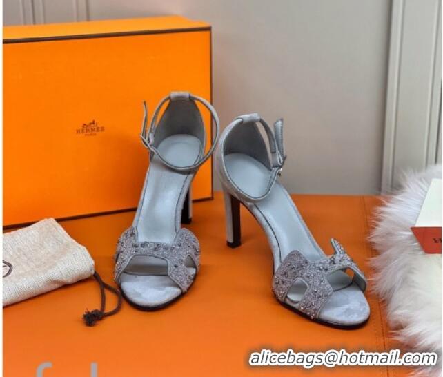 Best Price Hermes Premiere Crystal H Heel 90 Sandals Silver 082701