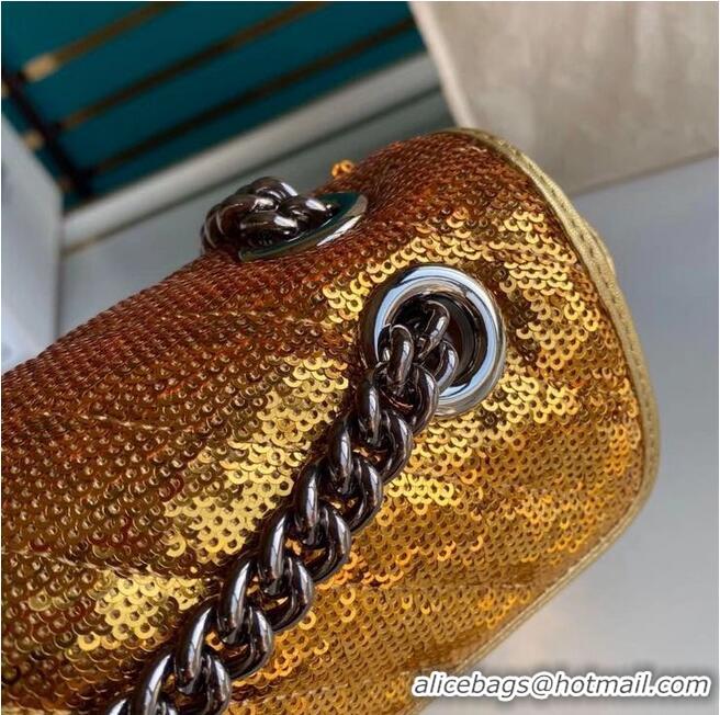 Cheapest Gucci GG Marmont Sequin Mormont Small Shoulder bag 443497 gold