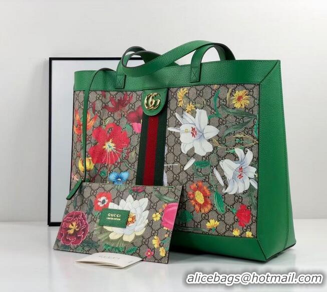 Pretty Style Gucci Ophidia series GG flower medium shopping bag 547947 green