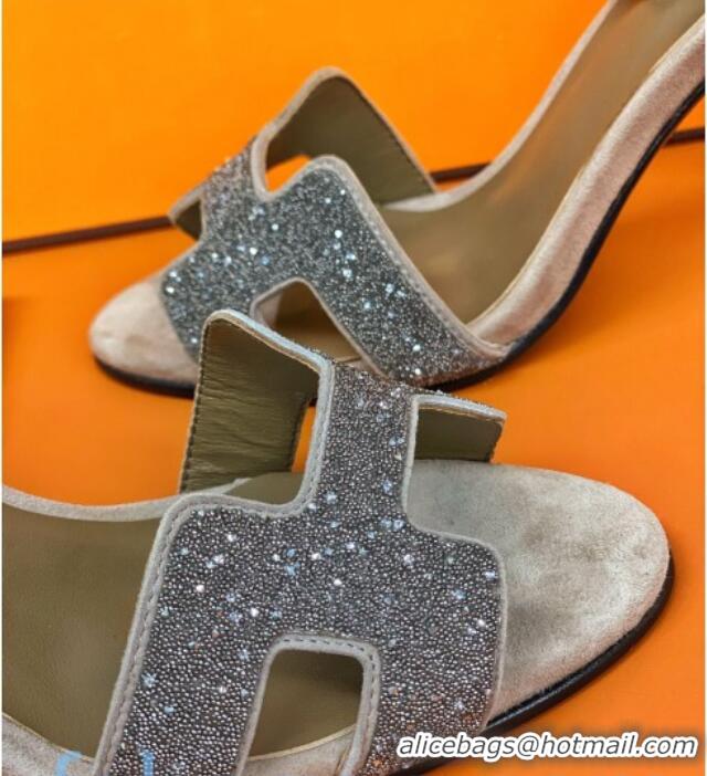 ​Duplicate Hermes Premiere Crystal H Heel 90 Sandals Silver/Grey 082701