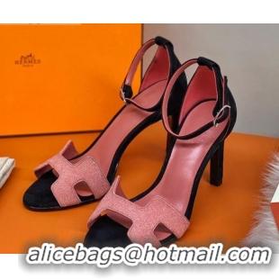 Best Product Hermes Premiere Crystal H Heel 90 Sandals Pink/Black 082701