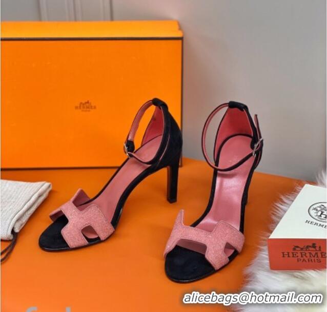 Best Product Hermes Premiere Crystal H Heel 90 Sandals Pink/Black 082701