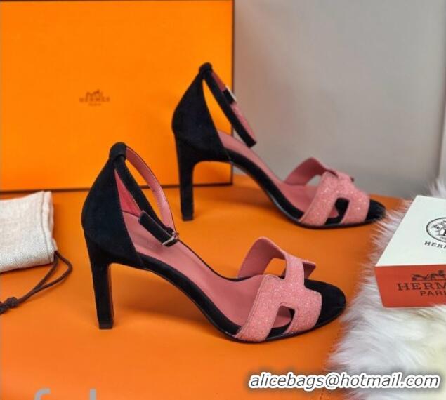 Best Product Hermes Premiere Crystal H Heel 90 Sandals Pink/Black 082701