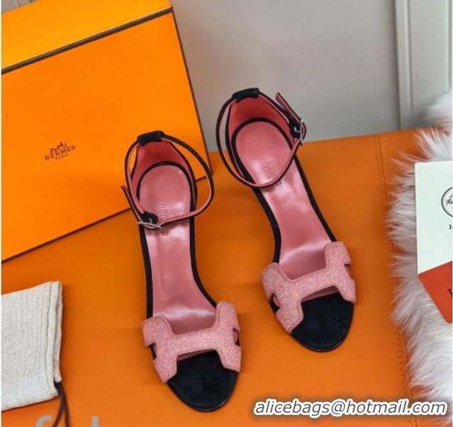 Best Product Hermes Premiere Crystal H Heel 90 Sandals Pink/Black 082701