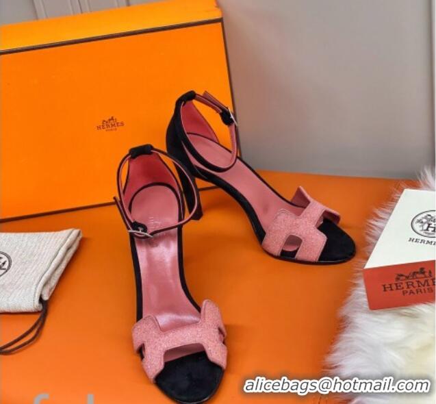 Best Product Hermes Premiere Crystal H Heel 90 Sandals Pink/Black 082701