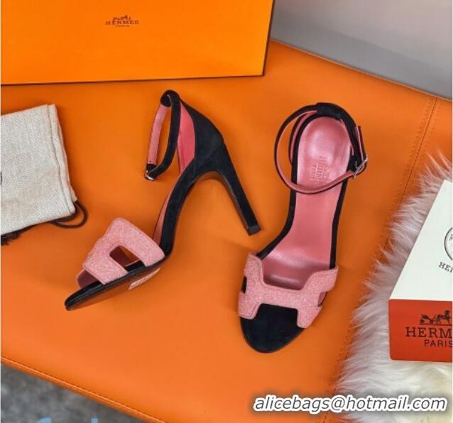 Best Product Hermes Premiere Crystal H Heel 90 Sandals Pink/Black 082701