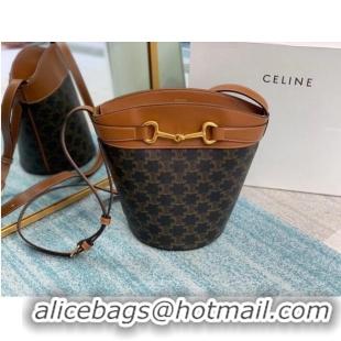 Top Grade CELINE MEDIUM TAMBOUR BAG IN TRIOMPHE CANVAS 192072 brown