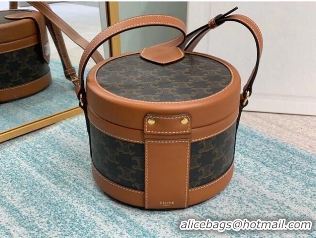 Most Popular CELINE MEDIUM TAMBOUR BAG IN TRIOMPHE CANVAS 195192 brown