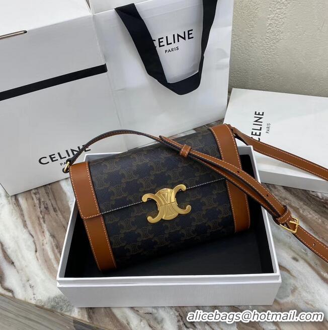 Super Quality CELINE TRIOMPHE BAG IN TRIOMPHE CANVAS 195263 black&brown