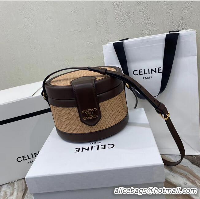 Unique Grade CELINE MEDIUM TAMBOUR BAG IN TRIOMPHE CANVAS 195192 brown