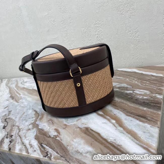 Unique Grade CELINE MEDIUM TAMBOUR BAG IN TRIOMPHE CANVAS 195192 brown