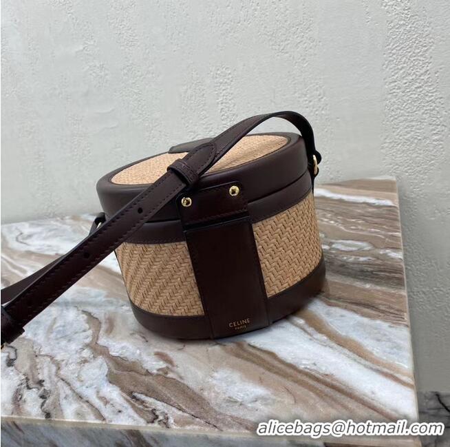 Unique Grade CELINE MEDIUM TAMBOUR BAG IN TRIOMPHE CANVAS 195192 brown