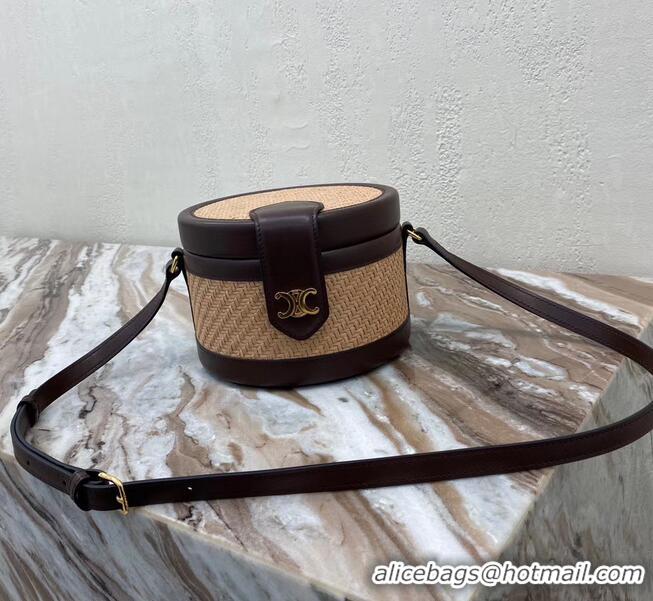 Unique Grade CELINE MEDIUM TAMBOUR BAG IN TRIOMPHE CANVAS 195192 brown