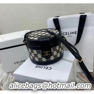 Low Cost CELINE MEDIUM TAMBOUR BAG IN TEXTILE WITH TRIOMPHE EMBROIDERY 195192 black