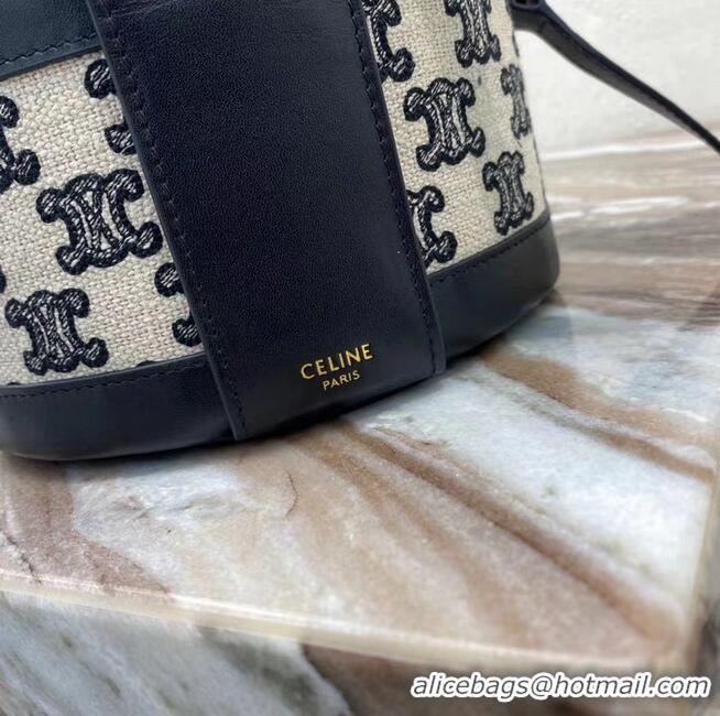 Low Cost CELINE MEDIUM TAMBOUR BAG IN TEXTILE WITH TRIOMPHE EMBROIDERY 195192 black