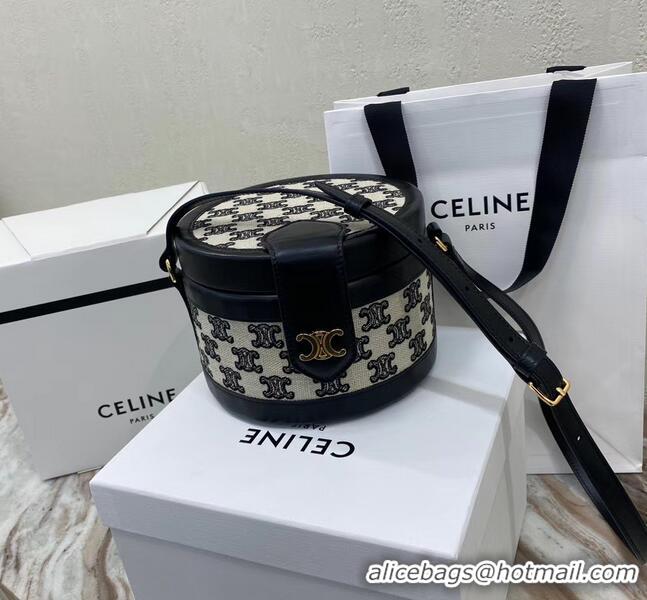 Low Cost CELINE MEDIUM TAMBOUR BAG IN TEXTILE WITH TRIOMPHE EMBROIDERY 195192 black