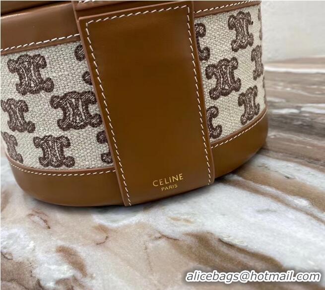 Affordable Price CELINE MEDIUM TAMBOUR BAG IN TEXTILE WITH TRIOMPHE EMBROIDERY 195192 brown&red