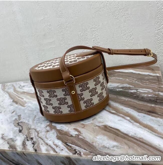 Affordable Price CELINE MEDIUM TAMBOUR BAG IN TEXTILE WITH TRIOMPHE EMBROIDERY 195192 brown&red