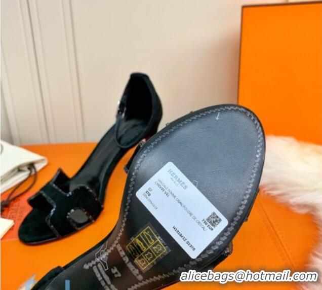 Unique Style Hermes Premiere Crystal H Heel 90 Sandals Black 082701