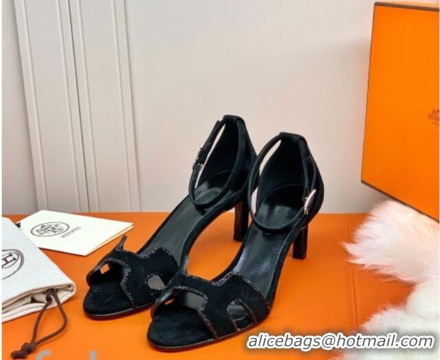 Low Cost Hermes Premiere Crystal H Heel 60 Sandals Black 082710