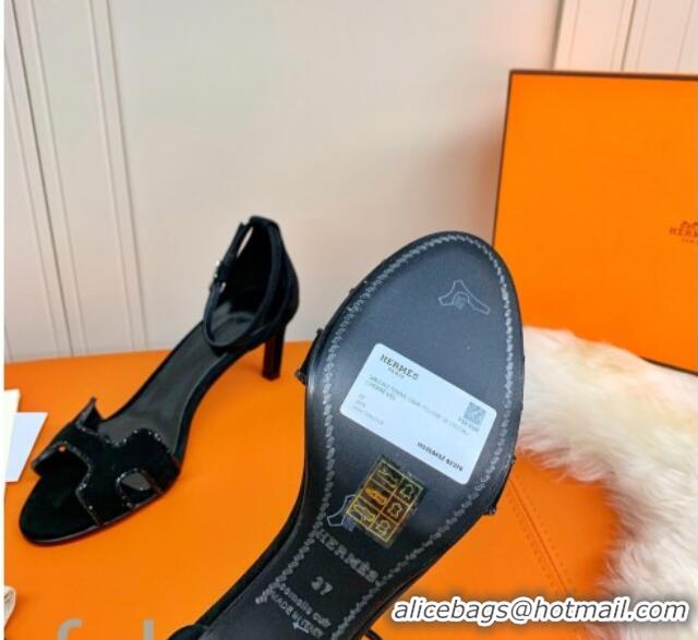 Low Cost Hermes Premiere Crystal H Heel 60 Sandals Black 082710