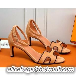 Duplicate Hermes Premiere Crystal H Heel 60 Sandals Nude/Black 082710