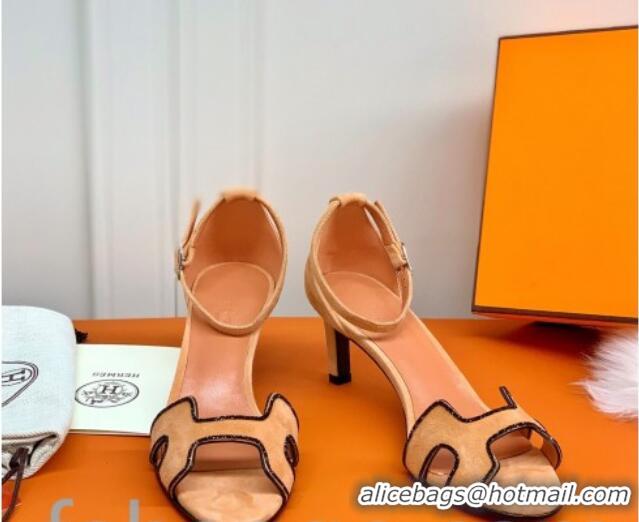 Duplicate Hermes Premiere Crystal H Heel 60 Sandals Nude/Black 082710