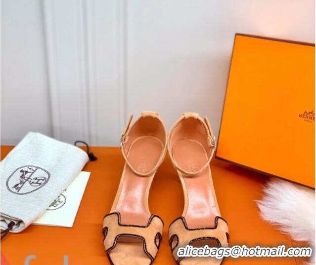 Duplicate Hermes Premiere Crystal H Heel 60 Sandals Nude/Black 082710