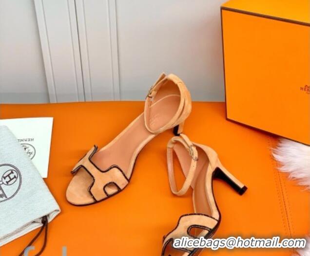 Duplicate Hermes Premiere Crystal H Heel 60 Sandals Nude/Black 082710