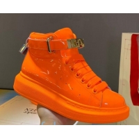 Affordable Price Alexander McQueen Patent Leather Sneakers with Lock Charm 90905 Orange