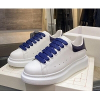  Luxury Cheap Alexander Mcqueen White Silky Calfskin Sneaker 22211 Royal Blue