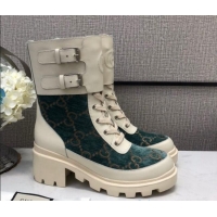 Good Product Gucci GG Velvet Boots With Front Buckle 110972 Deep Green