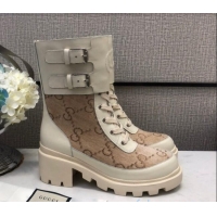 Lowest Cost Gucci GG Velvet Boots With Front Buckle and 5cm Heel Beige 110973