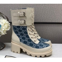 Popular Style Gucci GG Fabric Boots With Front Buckle and 5cm Heel 110966 Blue