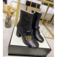 Top Quality Gucci Leather Ankle Boot With Double G Hardware and Fringe 110978 Black