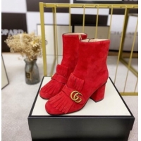 Top Quality Gucci Leather Ankle Boot With Double G Hardware and Fringe 110978 Red