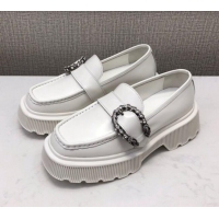 New Style Gucci Dionysus Shiny Leather 50mm Platform Loafers 11117 White