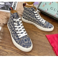 Low Cost Gucci GG Star Bee Canvas High top Sneakers 111442 Grey/Blue