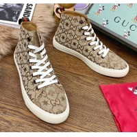 Good Product Gucci GG Star Bee Canvas High top Sneakers 111442 Brown