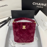 Promotional Chanel flap bag Shearling Lambskin & Gold-Tone Metal AS2241 Burgundy