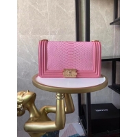 Unique Grade Boy Chanel Flap Shoulder Bag original Snake leather AS67086 pink