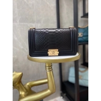 Top Quality Boy Chanel Flap Shoulder Bag original Snake leather AS67086 black & Gold-Tone Metal