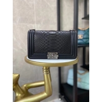 Shop Grade Boy Chanel Flap Shoulder Bag original Snake leather AS67086 black & Silver-Tone Metal