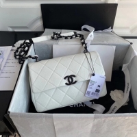 Good Quality Chanel flap bag Grained Calfskin & Lacquered Metal AS2303 white