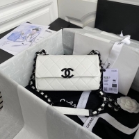 Top Grade Chanel flap bag Grained Calfskin & Lacquered Metal AS2302 white