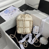 Hot Sell Cheap Chanel small drawstring bag Lambskin & Gold Metal AS2313 white