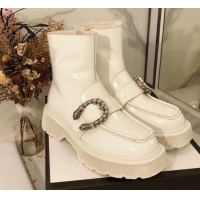 Best Grade Gucci Dionysus Shiny Calfskin Wool 20cm Short Boots 120134 White