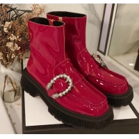 Top Quality Gucci Dionysus Patent Leather 20 cm Short Boots 120140 Burgundy