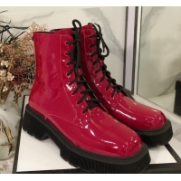 Most Popular Gucci Patent Leathe 23 Lace-up Short Boots 120145 Burgundy