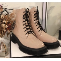 Fashion Gucci Patent Leathe 23 Lace-up Short Boots 120145 Nude